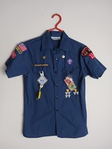 Vintage Youth Boy Scout Uniform Shirt w Multiple Patches Pins Navy Blue ... - $27.44