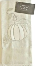 Thanksgiving Pumpkin Kitchen Dish Towel Harvest Leaves Embroidered Set of 2 - £21.05 GBP