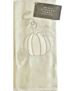 Thanksgiving Pumpkin Kitchen Dish Towel Harvest Leaves Embroidered Set of 2 - £20.81 GBP