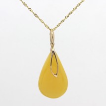 Solid 14K Gold Baltic Egg Yolk Amber Pendant on 18&quot; Singapore Chain Necklace - £149.50 GBP
