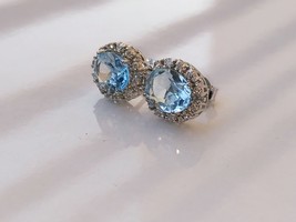 Natural blue topaz stud earrings, 925 topaz earring for women - £53.46 GBP