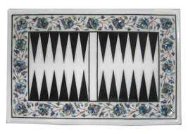 12&quot;x18&quot; Marble Backgammon Board Paua Shell Inlay Floral Art Play Room Decor H471 - £746.94 GBP