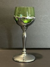 Vintage Cambridge Farberware - Green Glass Silver Tone Metal Stemmed Cordials - $19.79