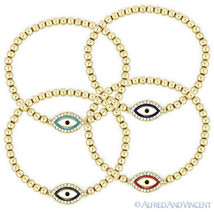 Evil Eye Turkish Nazar Greek Mati Hamsa Luck Charm Enamel Brass Stretch Bracelet - £10.29 GBP