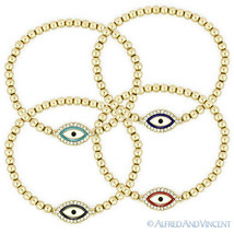 Evil Eye Turkish Nazar Greek Mati Hamsa Luck Charm Enamel Brass Stretch Bracelet - £10.17 GBP