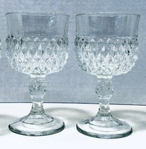Indiana Glass Vintage 1960’s Clear Diamond Point Wine Glasses Set Of 2 - £11.68 GBP