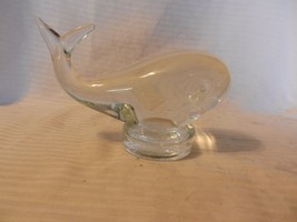 Heavy Clear Glass Whale Figurine or Paperweight on Base 7.25&quot; Long - $75.00