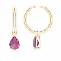 ANGARA Natural Pink Tourmaline Pear-Shaped Drop, Hoops Earrings in 14K Gold - £711.37 GBP