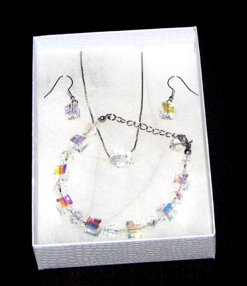 Swarovski Square Crystal Jewelry Set Sparkling Crystal Bridal Set - $34.65