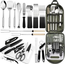 Portable Camping Kitchen Set-27 Pc. Cookware Kit, Stainless, Parties And More. - £51.37 GBP