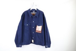 NOS Vintage 90s Calvin Klein Mens Large Spell Out Denim Trucker Jacket Navy Blue - £118.29 GBP