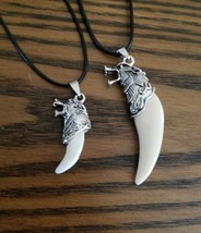 2 PC Father Son Brothers Wolf Necklaces Titanium Steel and Acrylic - £22.40 GBP