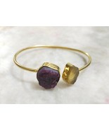 Citrine Bangle, Ruby Rough Bangle, Multi Stone Bangle, Brass Bangle, 18k... - $628.30 MXN