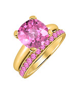 Cushion Cut Pink Sapphire 14kYellow Gold Over 925 Silver Engagement Brid... - £99.55 GBP