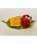 Salt Pepper Shakers vtg antique figurines Peppers fruit vegetables leaf ... - £31.60 GBP