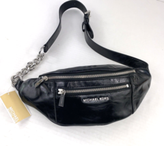Michael Kors Mott Belt Sling Bag Fanny Pack Medium Waistpack Black Leath... - $168.29