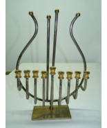 Modern Israeli Karshi Harp-Shaped Hanukkah Menorah Gold- &amp; Silver-Plated... - $115.00