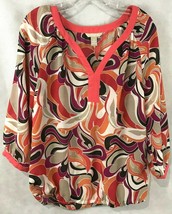 Banana Republic Blouse Coral Floral Sheer 3/4 Sleeve Blouse Top V-Neck Size M - £11.62 GBP