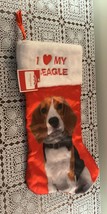 Beagle Dog Christmas Stocking 18 In Holiday Time Red Satin Fur Cuff  Bra... - £9.88 GBP