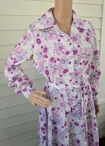 Mod Floral Print Dress White Pink Purple Long Sleeve Vintage M L 70s - $25.00