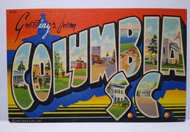 Greetings From Columbia South Carolina Large Letter Linen Postcard Curt Teich - £9.01 GBP
