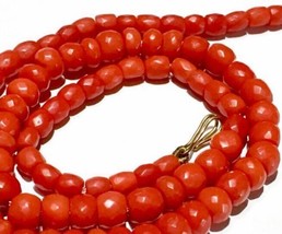 No dye Antique RED faceted natural coral barrel beads necklace 珊瑚 - £2,401.84 GBP