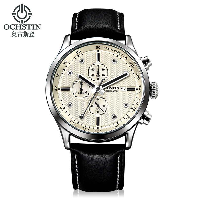 OCHSTIN Quartz Men Watch Date Chronograph Swatch Leather Strap Business Male   S
