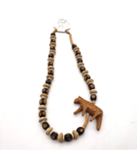 Vintage Wooden Bead Discs Carved African Safari Animal Necklace Cheetah 12&quot; - £11.80 GBP