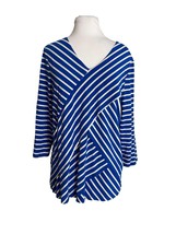 Chicos Womens Shirt Size 1 (8-10) Blue White Diagonal Stripes Pullover Stretch - £14.81 GBP