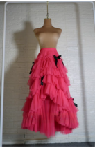 PINK Fluffy Tulle Maxi Skirt Women Custom Plus Size Layered Tulle Holiday Skirt image 9