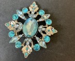 Starburst Unbranded Turquoise Stones Silver Metal Brooch Scarf Lapel Pin - $28.04