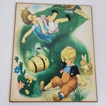 Vintage 1960s Nursery Rhyme Folk ART Print Laminated on Board 9.5x8 Inch (#04) - $26.18