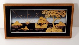 UNUSUAL FRAMED DIORAMA VINTAGE 8&quot; ORIENTAL CORK PICTURE CLIPPER SHIP SUN... - £20.67 GBP