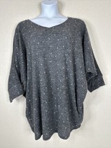 LuLaRoe Oversized Shirt Rib Knit Gray Polka Dot V-neck 3/4 Sleeve Women Plus 2XL - £13.06 GBP