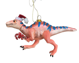 Noble Gems Santa Velociraptor Dinosaur  w Candy Cane Christmas Ornament 6 In - $20.00