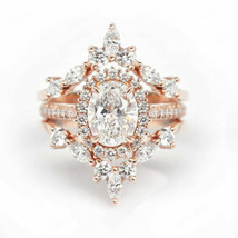 2.10Ct Ovale Diamanti Finti Set Trio Fidanzamento Ring IN 14K Rosa Placcato Oro - £98.96 GBP