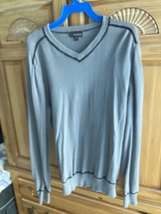Guess V Neck Grey Sweater With Black Trim Mens Size Medium  - £55.14 GBP