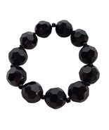 Elegant Black Faceted Plastic Beaded Stretch Bracelet Retro Costume Jewelry - $15.44