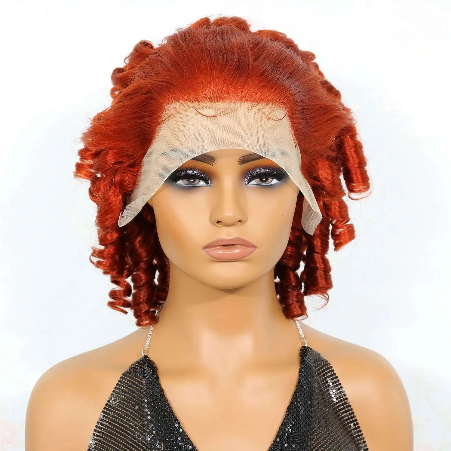 Ginger Orange Short Bob Wigs 13x4 Lace Front Human Hair Wigs  Loose Curly Roll - £75.85 GBP+