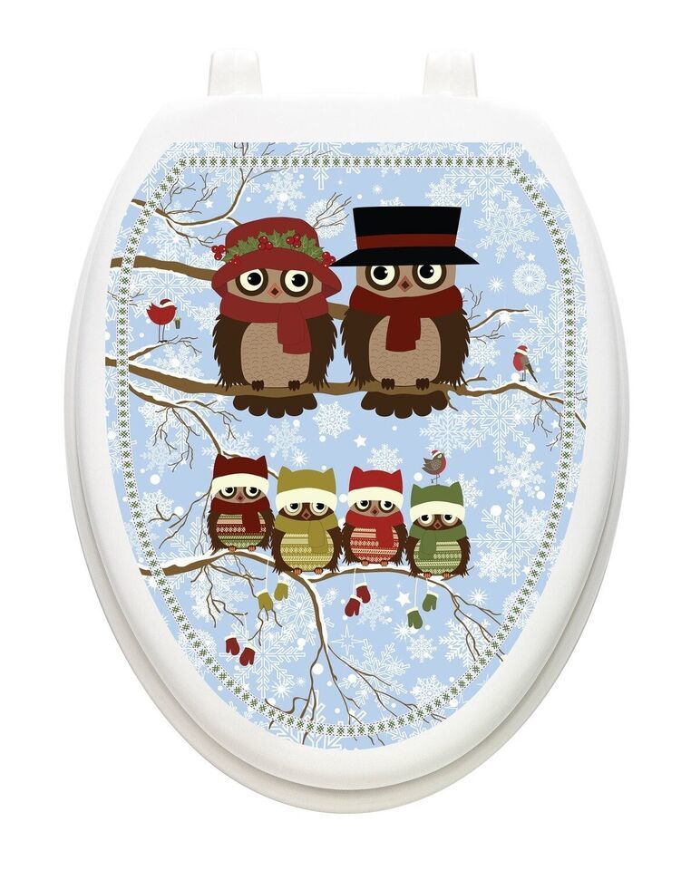 TOILET TATTOOS VINYL REMOVABLE RESUABLE LID DECORATION WHO SAID WINTER OWLS - $23.66