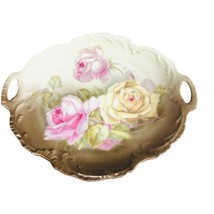 Vintage Rose Plate Handles Gold Trim 11.5&quot; by Z.S. &amp; Co Bavaria Pink Yellow Gree - £25.27 GBP