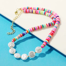 Pink Multicolor Clay &amp; Pearl Statement Necklace - £11.35 GBP