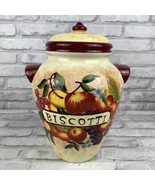 Nonnis Biscotti Cookie Jar Canister Fruit Maroon Burgundy Double Handle  - £19.99 GBP