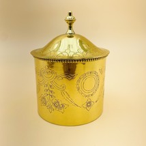 Brass Floral Etched Round Tea Caddy with Lid Antique - $35.42 CAD