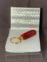 Hand Crafted Turned Wood Keychain w/ Hidden Storage Chamber Red Swirl Go... - £23.55 GBP