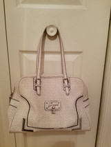 Guess Ladies Signature Beige &amp; Tan Double Handle Handbag Purse - $29.65