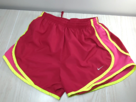 Nike women&#39;s S dark red burgundy pink yellow trim running athletic shorts small - £9.31 GBP