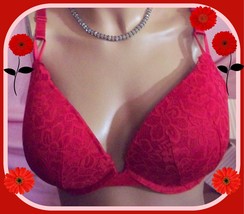 38C  Red FLORAL LACE w Mesh Wings Extreme Lift Victorias Secret Plunge PU UW Bra - £31.44 GBP