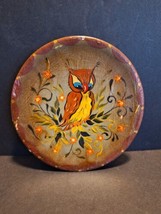 Wooden Decorative Plate Hand Painted of an Owl Handarbeit Germany Vintage 6&quot;wide - £14.24 GBP