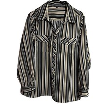 NEW Elementz Women&#39;s Blouse Size XL Extra Large Striped Button Down Blac... - $17.99